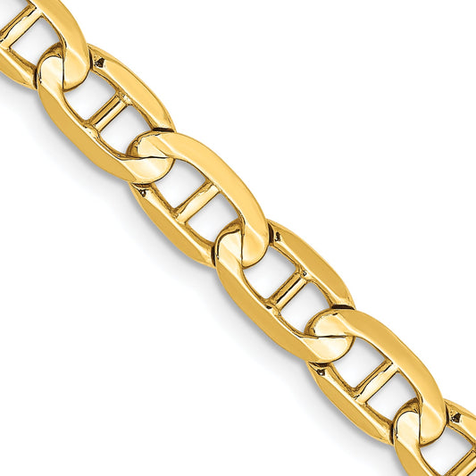 24 Inch 10K Yellow Gold 10K 5.25mm Concave Anchor Chain Necklace