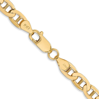 2 Inch 10K Yellow Gold 10K 6.25mm Concave Anchor Chain Necklace