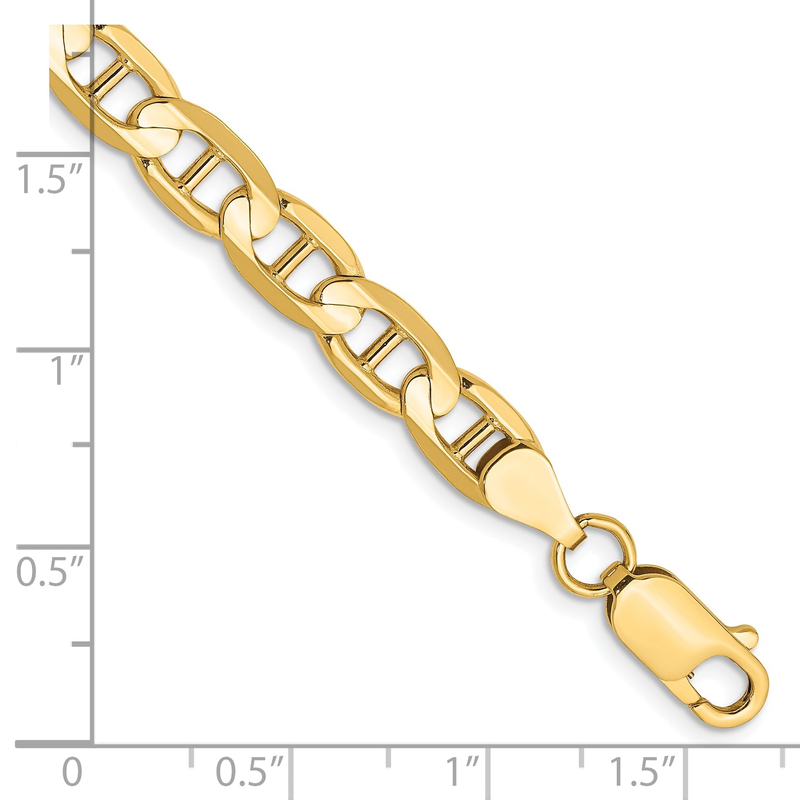 7 Inch 10K Yellow Gold 10K 6.25mm Concave Anchor Chain Bracelet