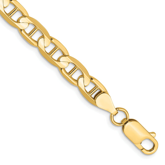 8 Inch 10K Yellow Gold 10K 6.25mm Concave Anchor Chain Bracelet