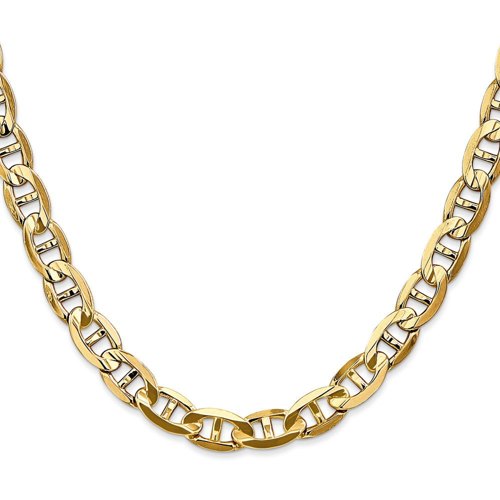 24 Inch 10K Yellow Gold 7mm Concave Anchor Chain Necklace