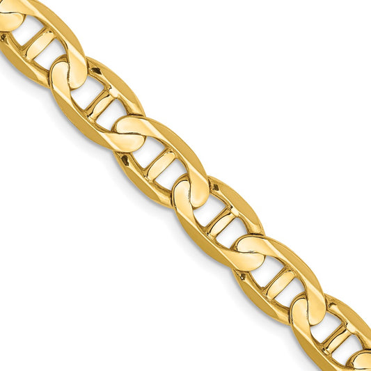 24 Inch 10K Yellow Gold 7mm Concave Anchor Chain Necklace