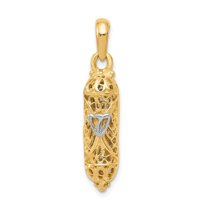 10K Yellow W/Rhodium & Rhodium Mezuzah W/Shin Charm
