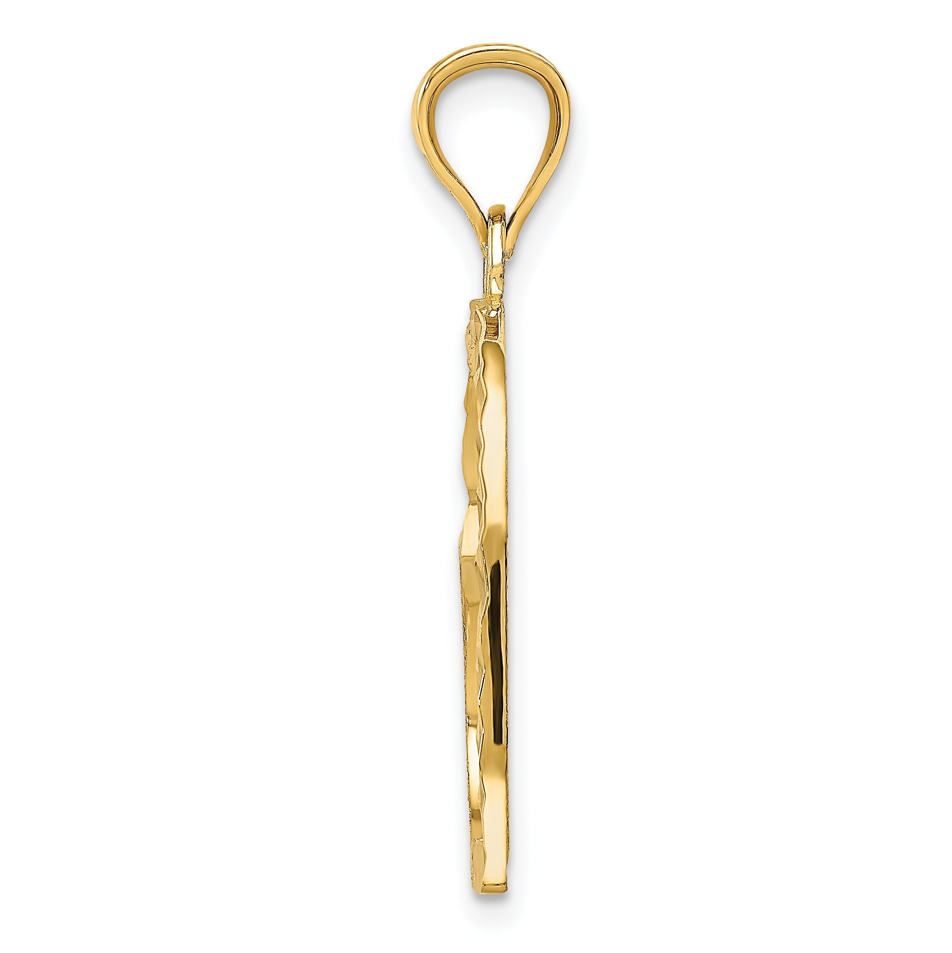 10K Yellow Gold 10K Satin Diamond-Cut Crooked Heart Pendant