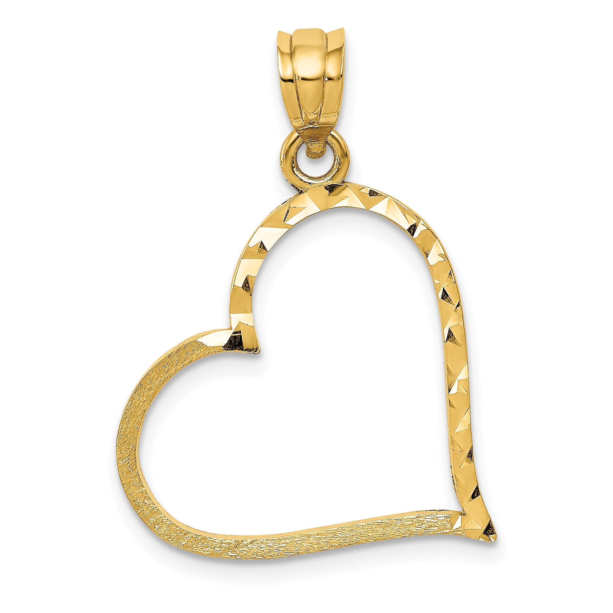 10K Yellow Gold 10K Satin Diamond-Cut Crooked Heart Pendant