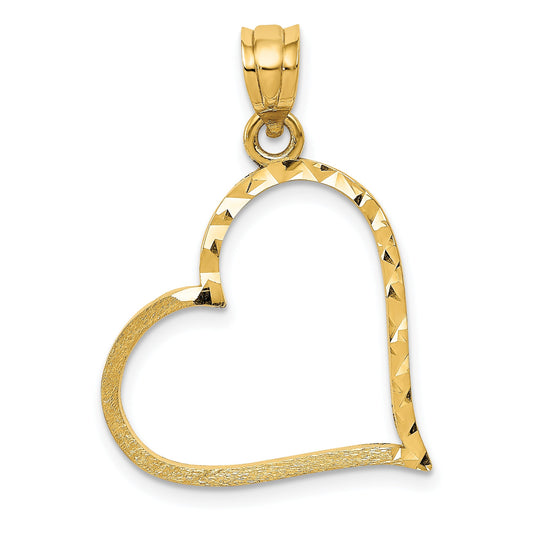 10K Yellow Gold 10K Satin Diamond-Cut Crooked Heart Pendant