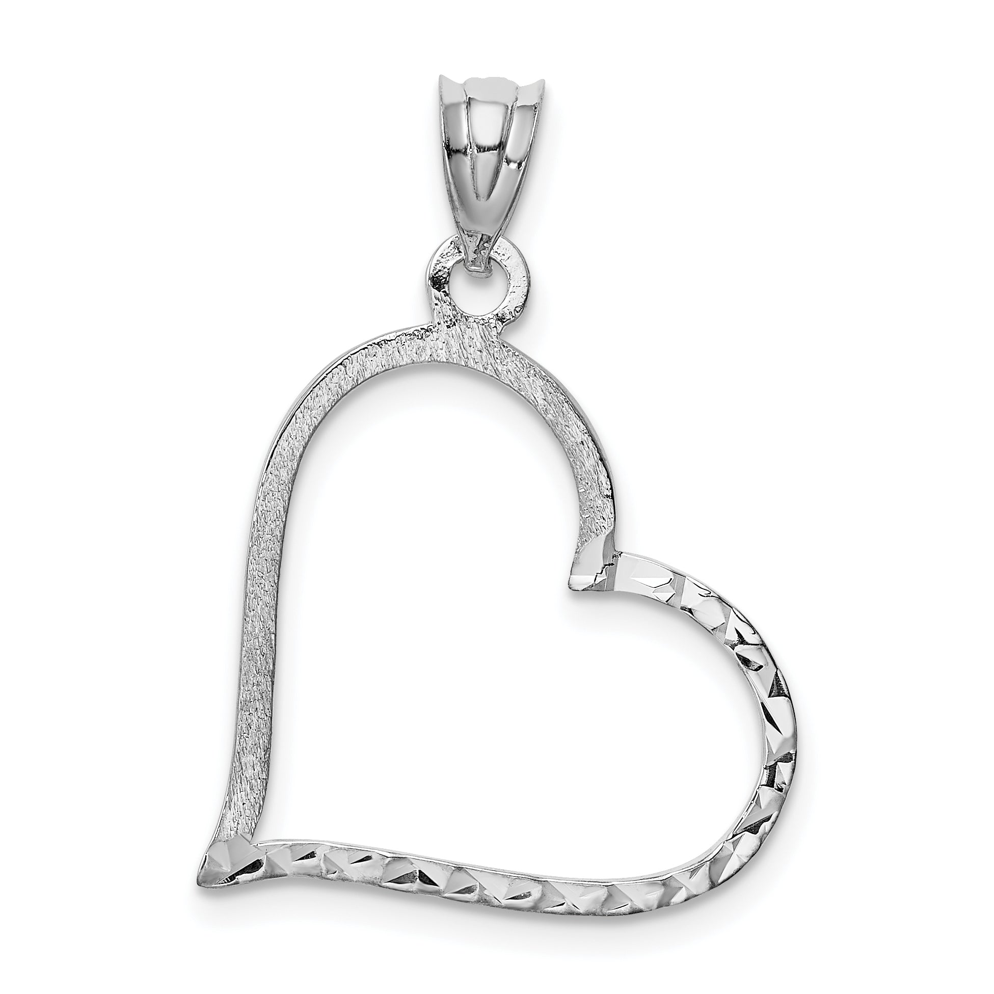 10K White Gold 10K Solid Satin Diamond-Cut Reversible Heart Pendant