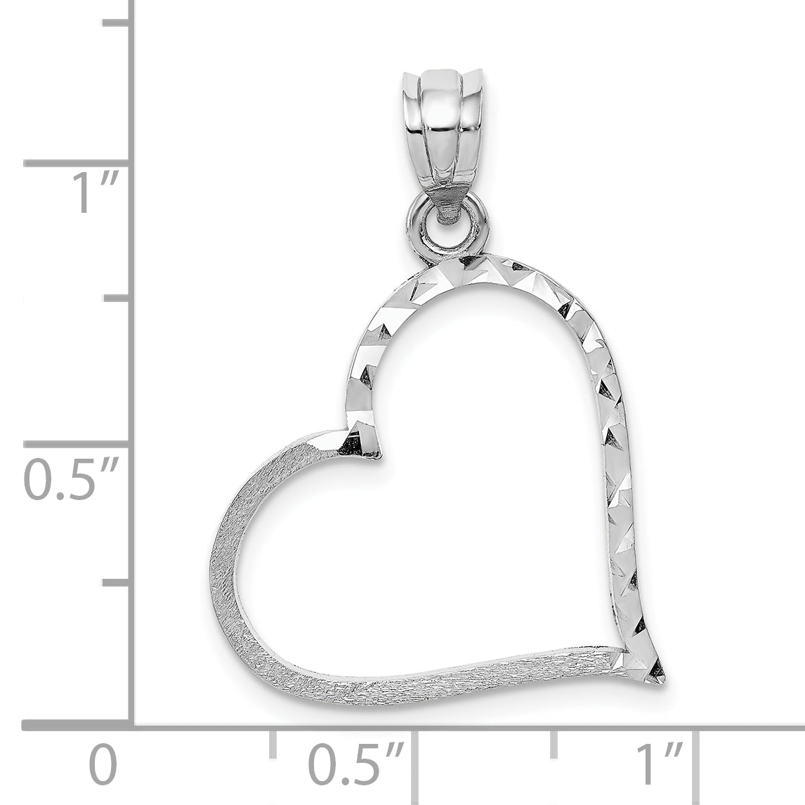 10K White Gold 10K Solid Satin Diamond-Cut Reversible Heart Pendant