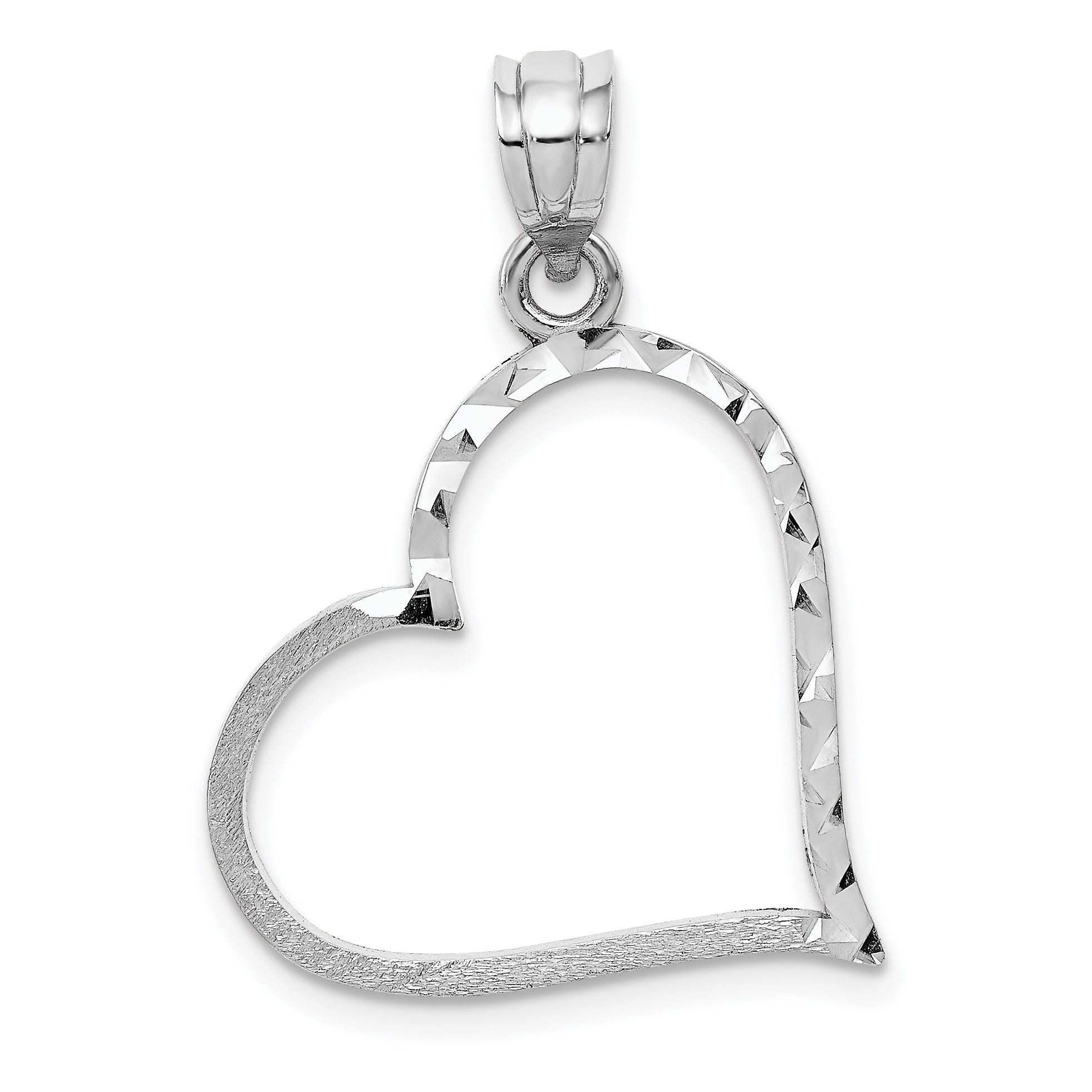 10K White Gold 10K Solid Satin Diamond-Cut Reversible Heart Pendant