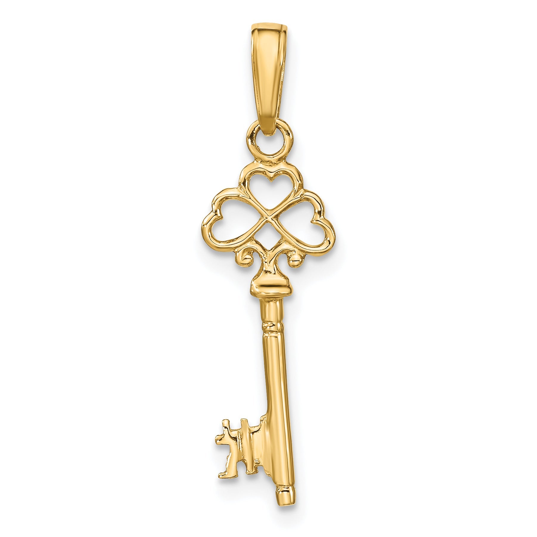 10K Yellow Gold Polished 3-D Hearts Key Charm