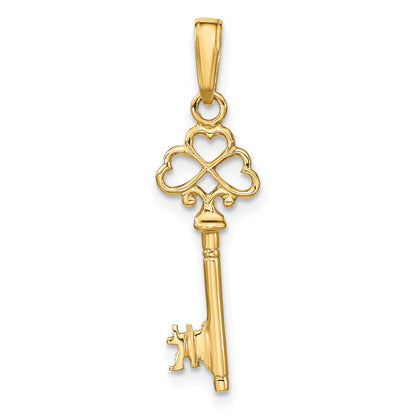 10K Yellow Gold Polished 3-D Hearts Key Charm