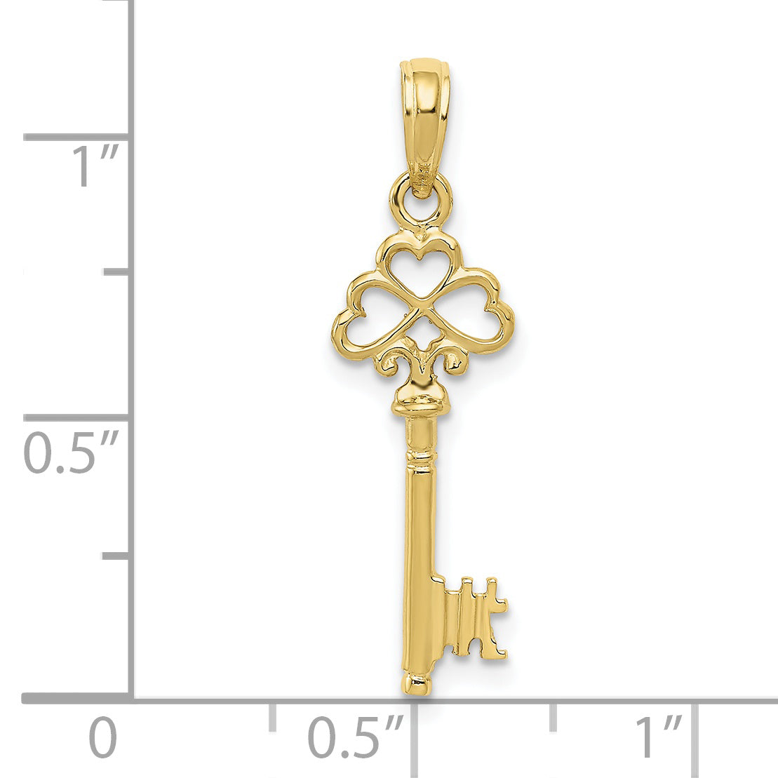 10K Yellow Gold Polished 3-D Hearts Key Charm