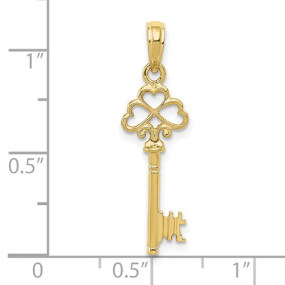 10K Yellow Gold Polished 3-D Hearts Key Charm