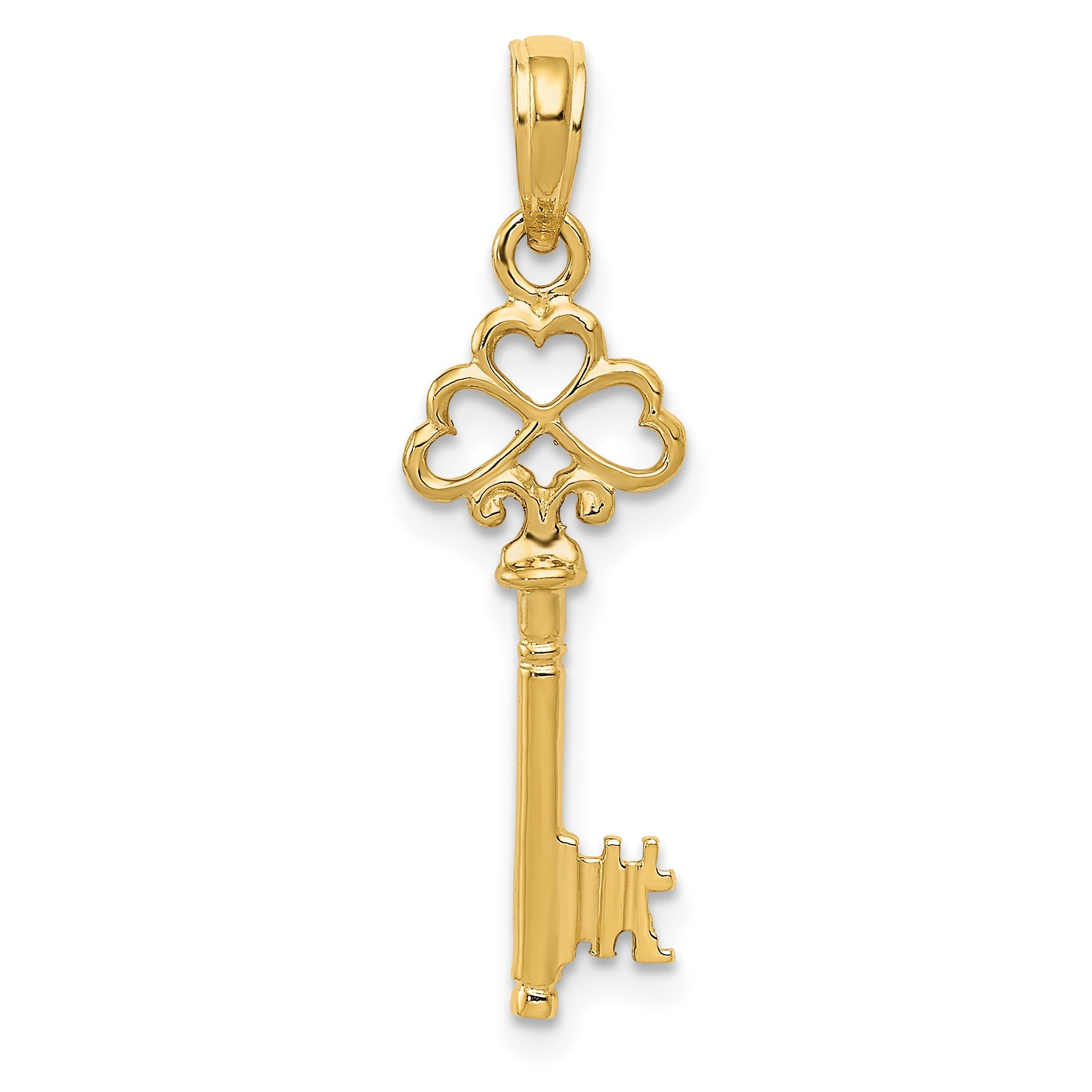 10K Yellow Gold Polished 3-D Hearts Key Charm
