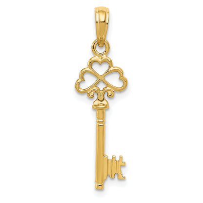 10K Yellow Gold Polished 3-D Hearts Key Charm