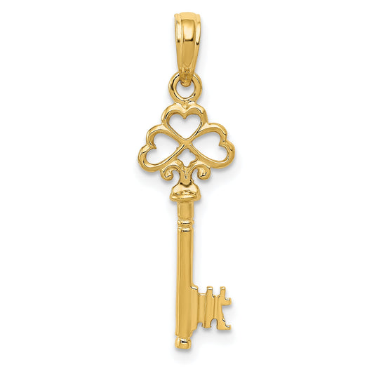 10K Yellow Gold Polished 3-D Hearts Key Charm
