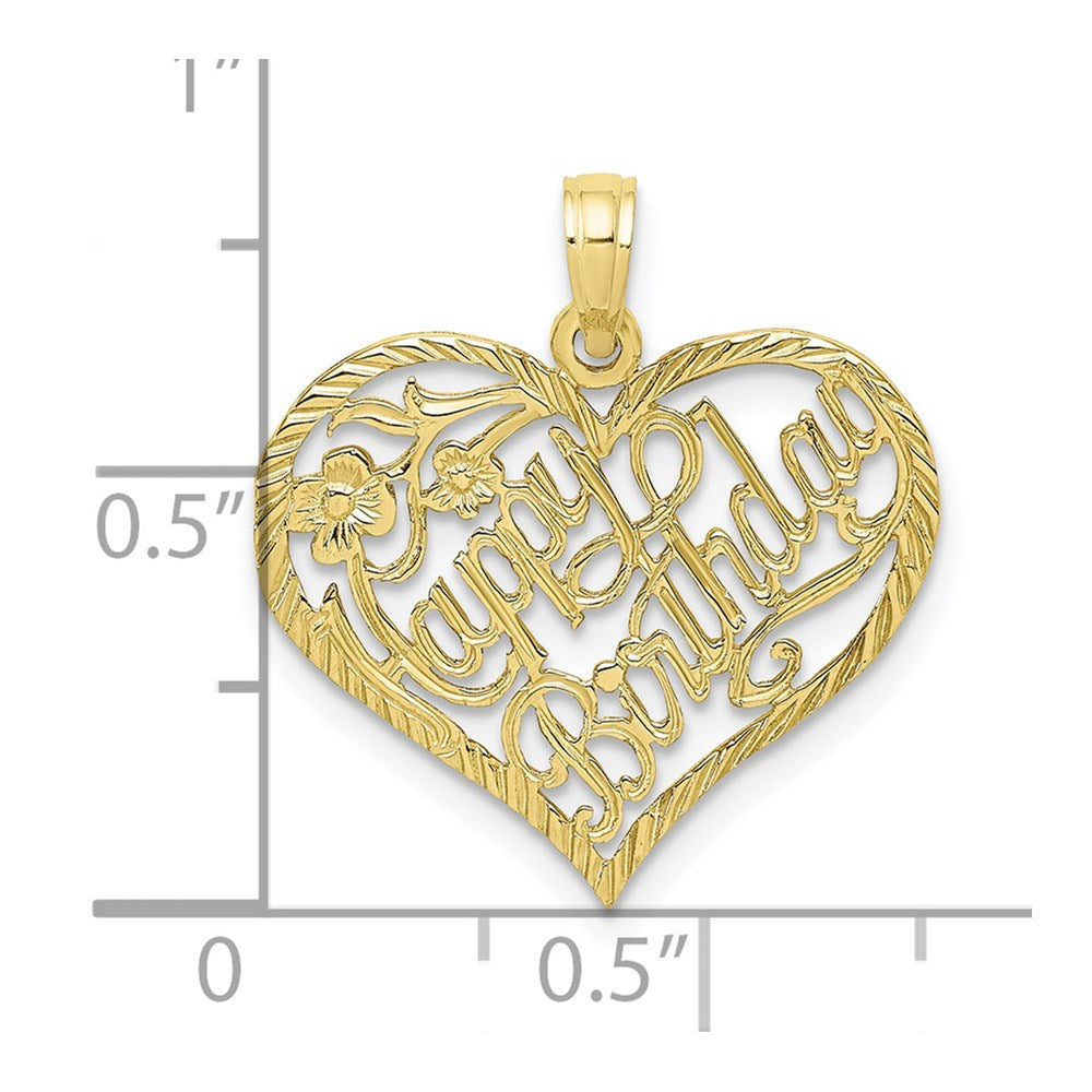 10K Yellow Gold 10K Solid Talking Happy Birthday Heart Pendant