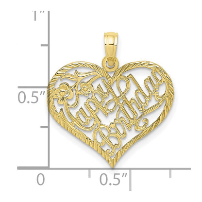 10K Yellow Gold 10K Solid Talking Happy Birthday Heart Pendant