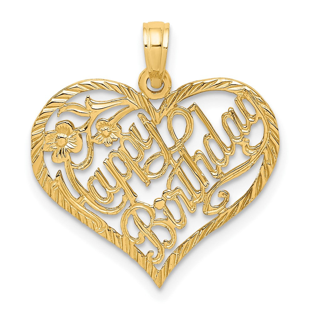10K Yellow Gold 10K Solid Talking Happy Birthday Heart Pendant