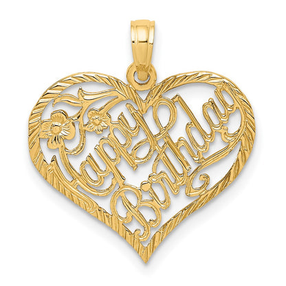 10K Yellow Gold 10K Solid Talking Happy Birthday Heart Pendant