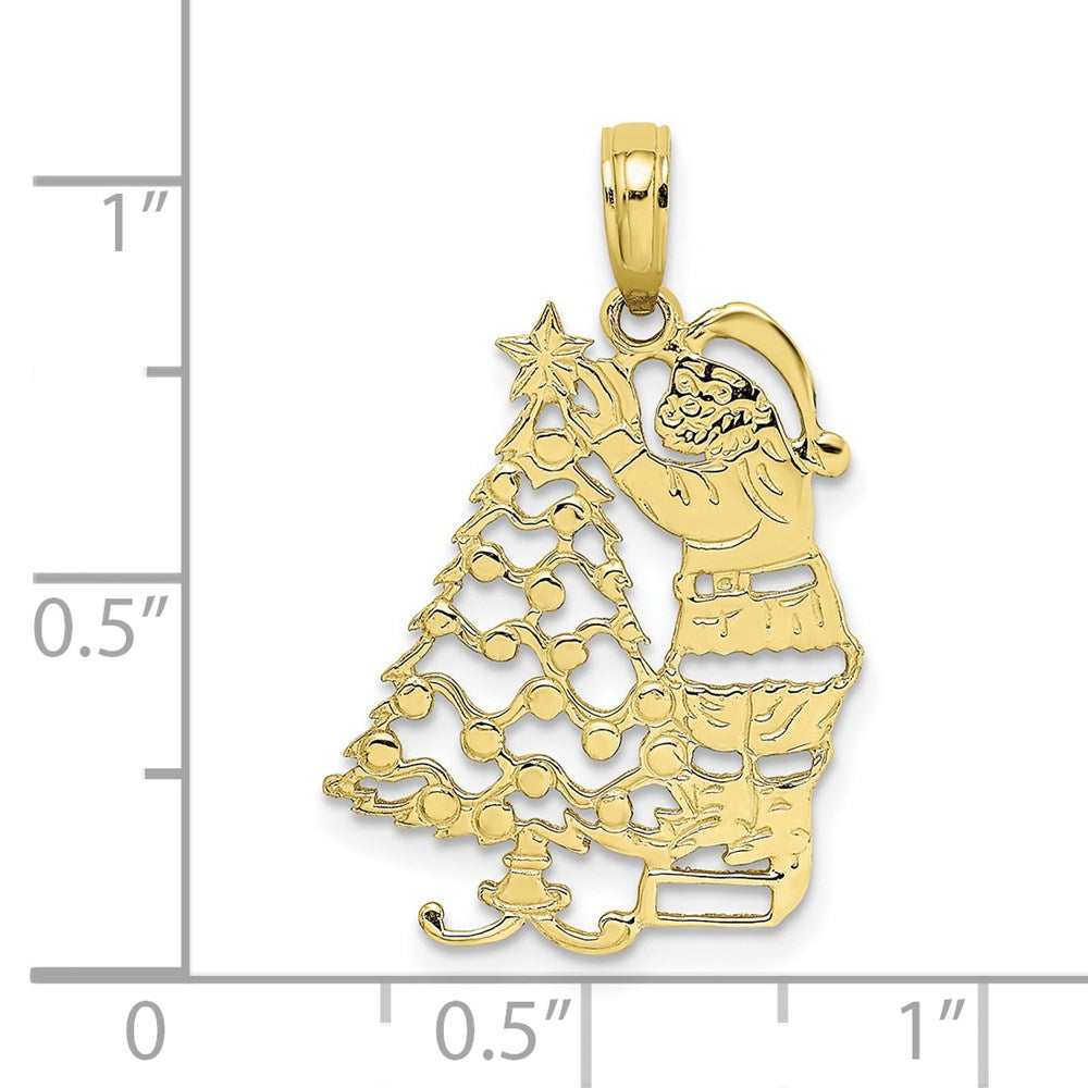 10K Yellow Gold 10K Polished Christmas Tree And Santa Pendant
