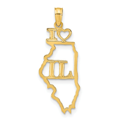 10K Yellow Gold 10K Solid Illinois State Pendant