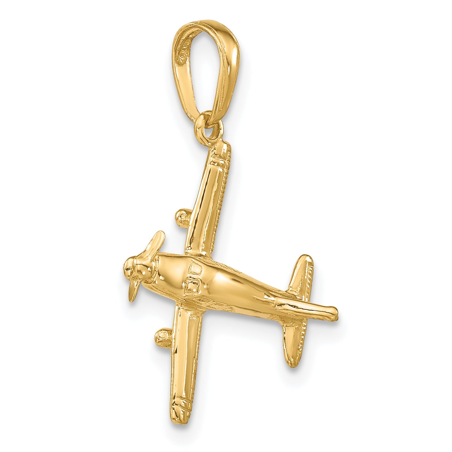 10K Yellow Gold 3-D Low-Wing Airplane Pendant
