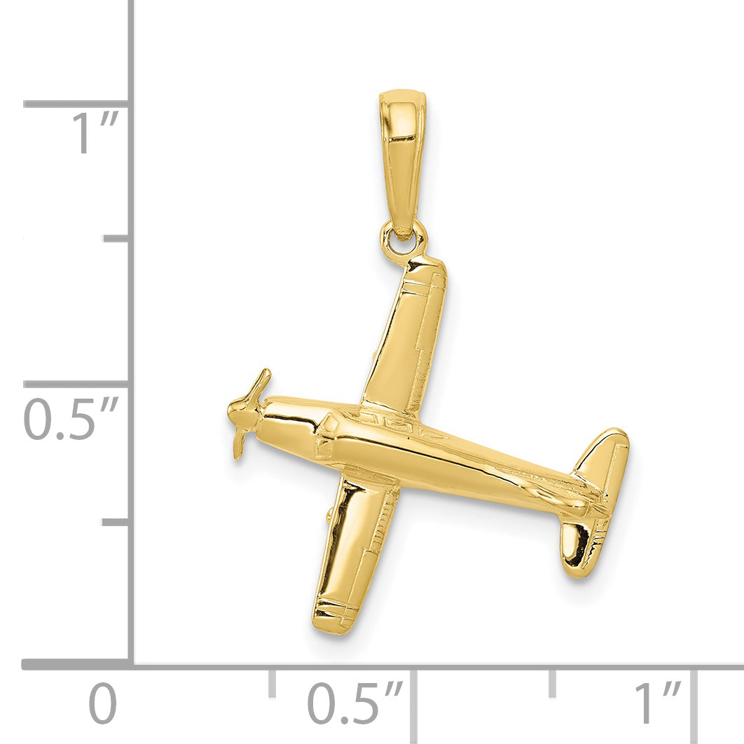 10K Yellow Gold 3-D Low-Wing Airplane Pendant