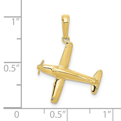 10K Yellow Gold 3-D Low-Wing Airplane Pendant