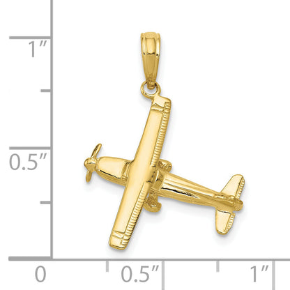 10K Yellow Gold 3-D High-Wing Airplane Pendant
