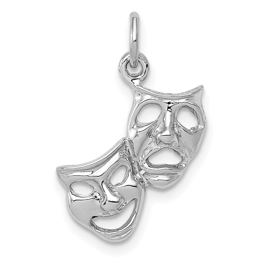 10K White Gold Polished Open-Backed Comedy/Tragedy Charm
