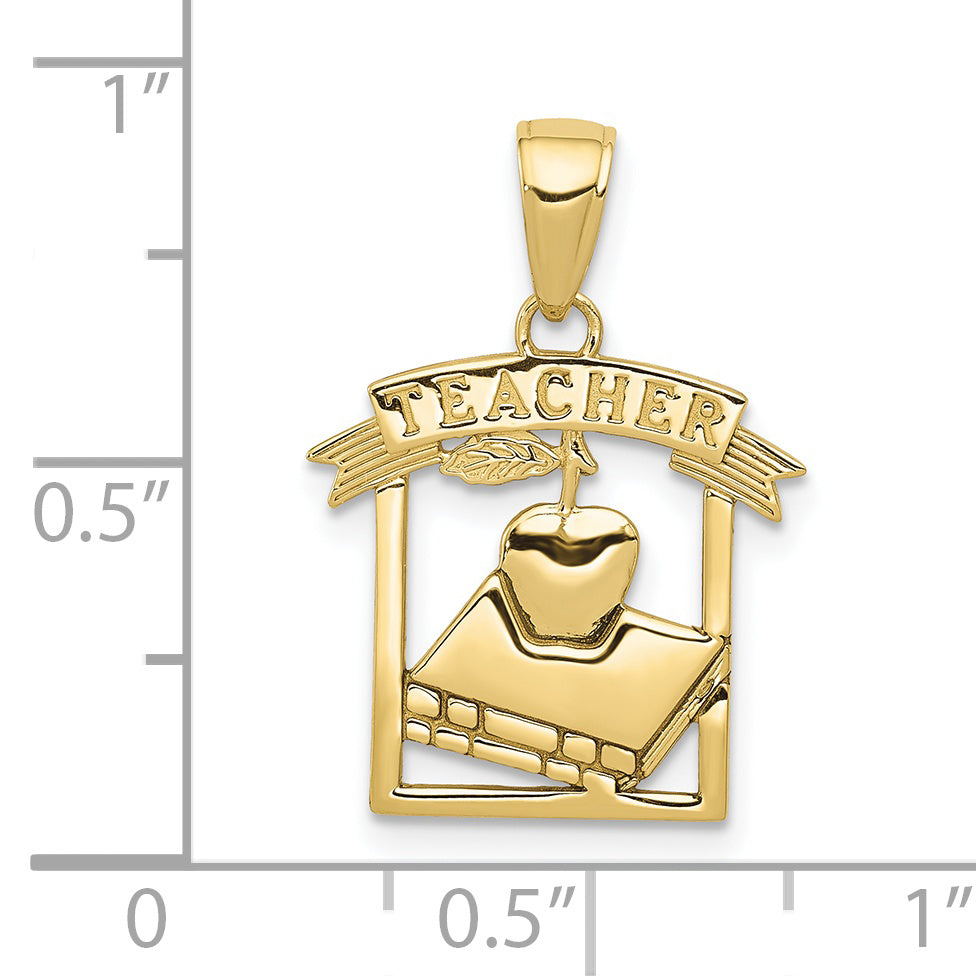 10K Yellow Gold Polished Flat-Backed Teacher Frame Pendant