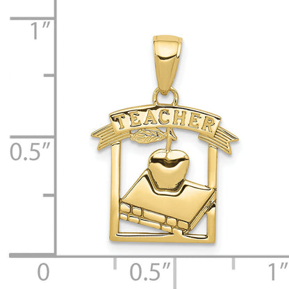 10K Yellow Gold Polished Flat-Backed Teacher Frame Pendant