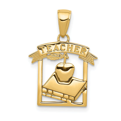 10K Yellow Gold Polished Flat-Backed Teacher Frame Pendant