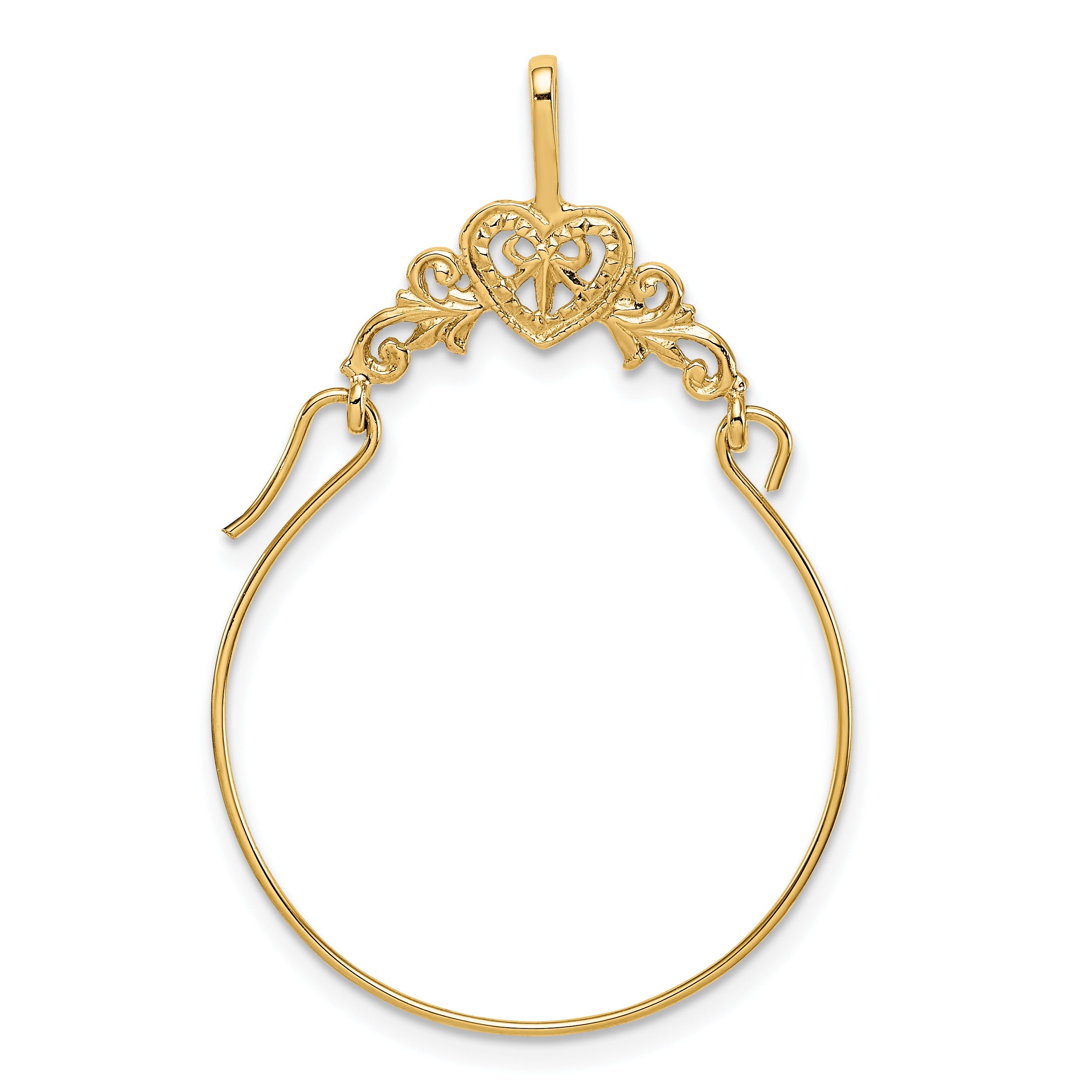 10K Yellow Gold Polished Filigree Heart Charm Holder