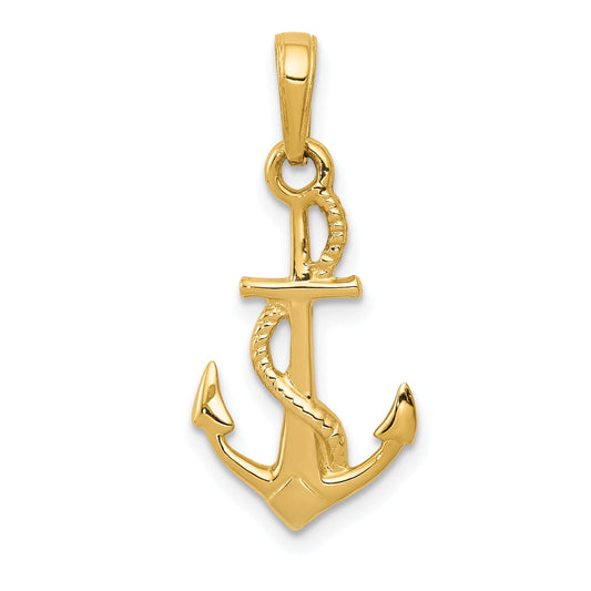 10K Yellow Gold 10K Solid Polished 3-D Anchor Pendant
