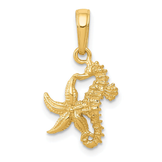 10K Yellow Gold 10K Seahorse And Starfish Pendant
