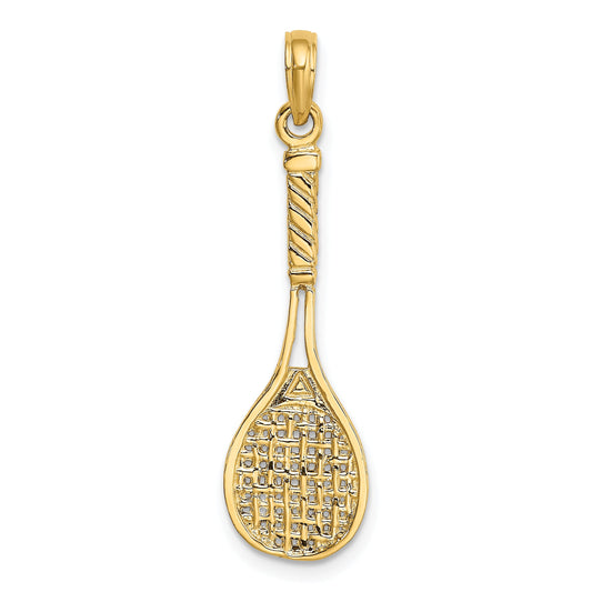 10K Yellow Gold 10K Solid Polished 3-D Tennis Racquet Charm