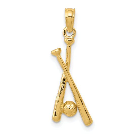 10K Yellow Gold 10K Polished Open-Backed Bats And Baseball Pendant