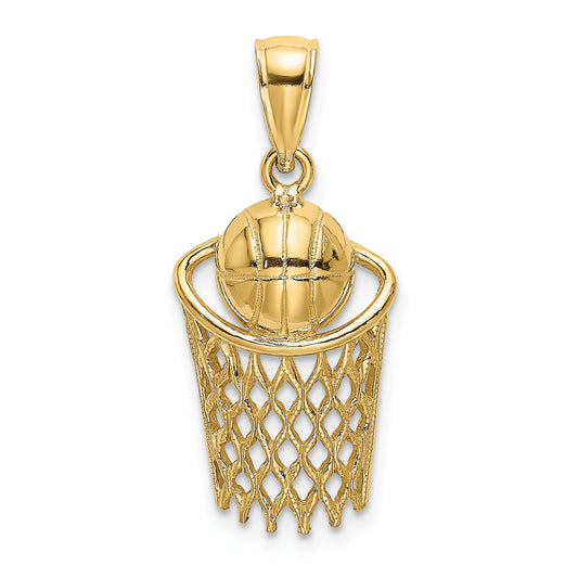 10K Yellow Gold 10K Polished Basketball And Net Charm
