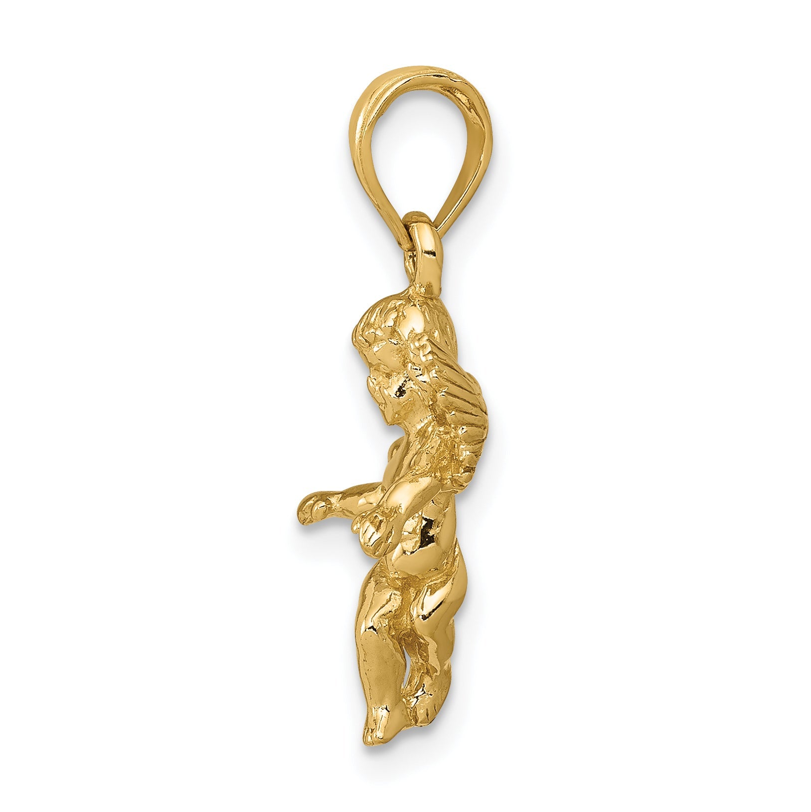 10K Yellow Gold 3D Polished Solid Angel Pendant