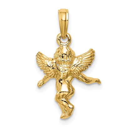 10K Yellow Gold 3D Polished Solid Angel Pendant