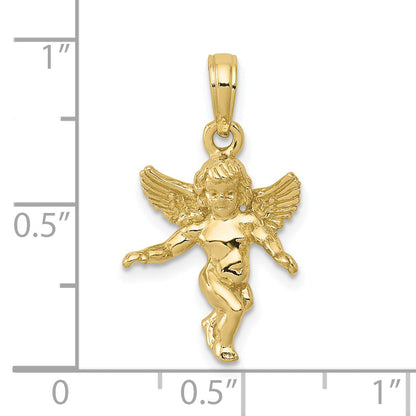 10K Yellow Gold 3D Polished Solid Angel Pendant