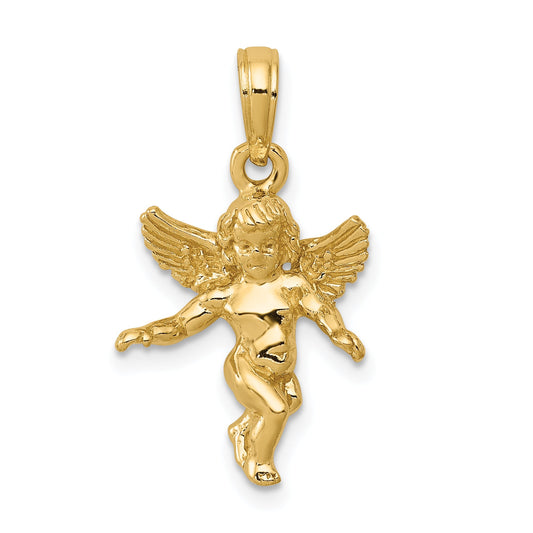 10K Yellow Gold 3D Polished Solid Angel Pendant