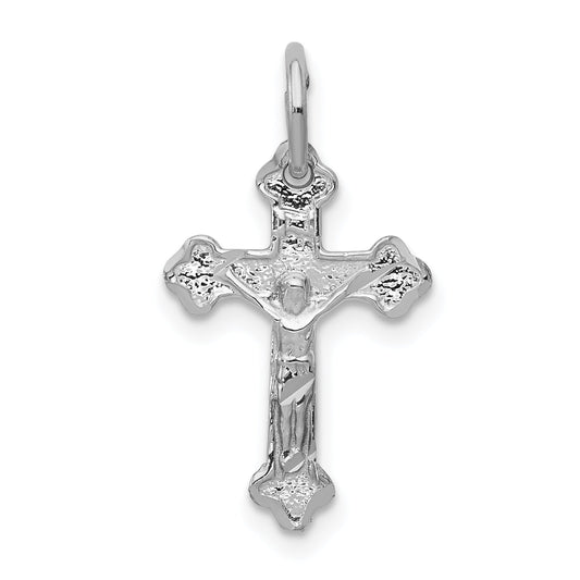 10K White Gold Diamond-Cut Crucifix Charm