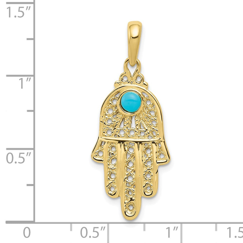 10K Yellow Gold Turquoise Filigree Chamseh Pendant