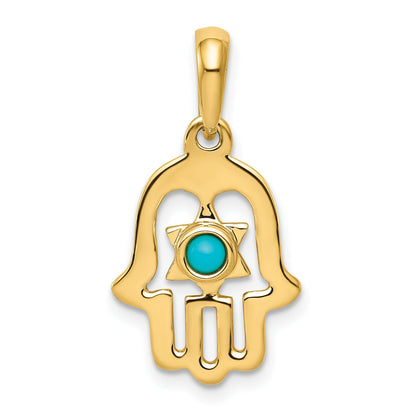 10K Yellow Gold Turquoise Chamseh Pendant