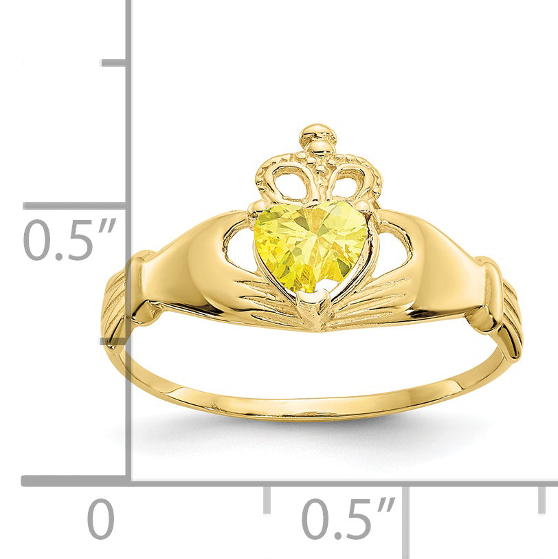 10K Yellow Gold Cz November Birthstone Claddagh Heart Ring