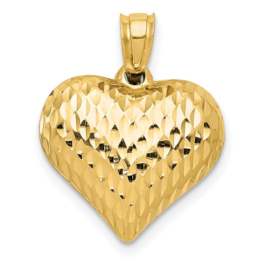 10K Yellow Gold 10K Polished & Textured 3-D Heart Pendant