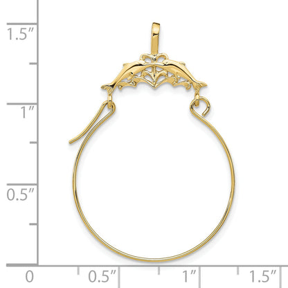 10K Yellow Gold Double Dolphins Charm Holder Pendant